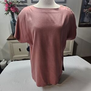 Vintage 100% Matka Silk Shell Top in Dusty Rose - Linen-Look Silk Size L